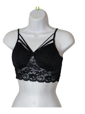 Womens S Lace Bralette Crop Top Black Floral Strappy Padded Adjustable Cami Tank